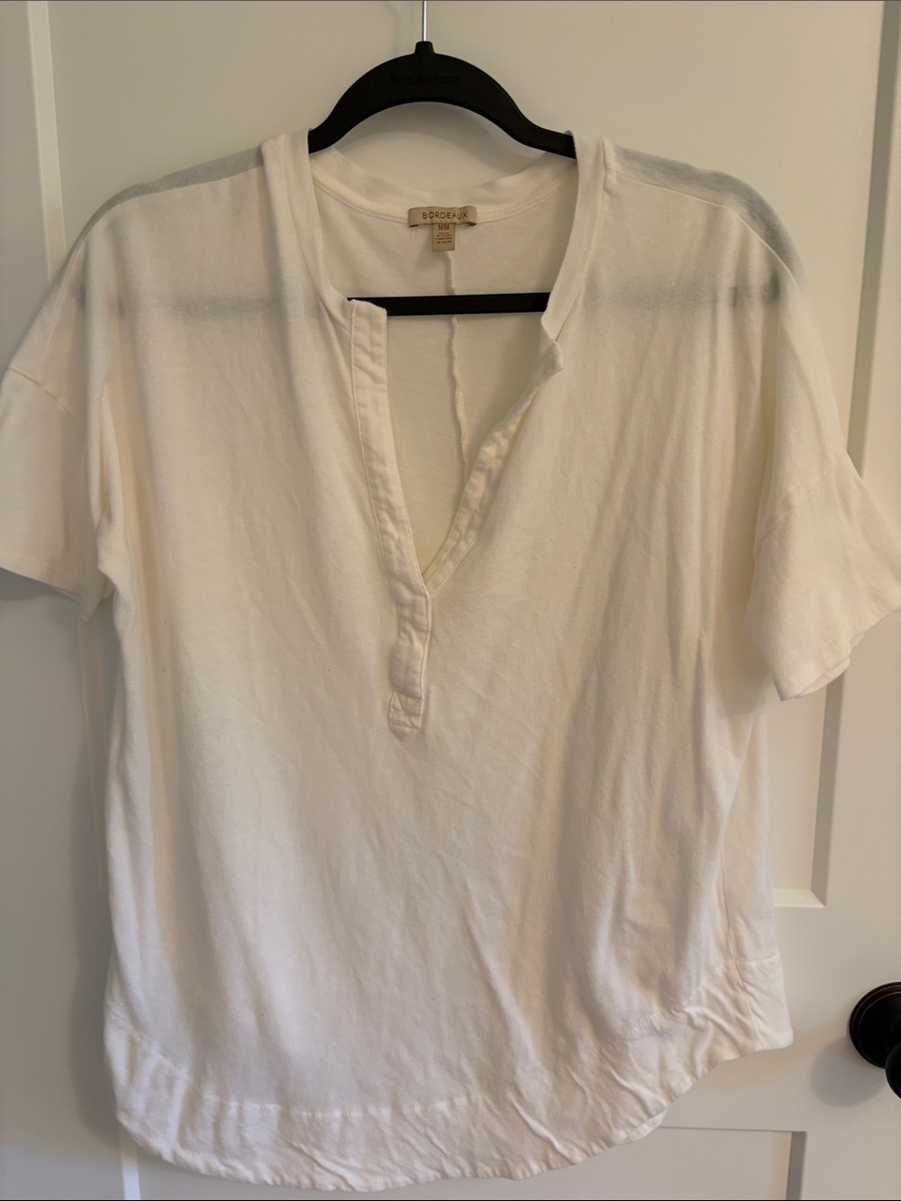 White Short-Sleeve Henley Shirt -size M